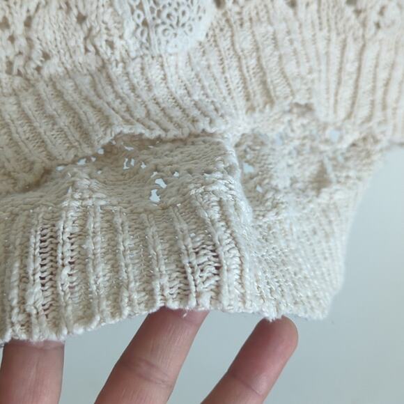 Cottagecore Embroidered Open Knit Sweater 100% Cotton Women's Medium - Picture 3 of 11